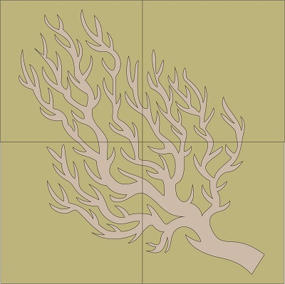 Panel Curly branch coral set of ABCD 5 (P17 Chartreuse,P56 Bone)